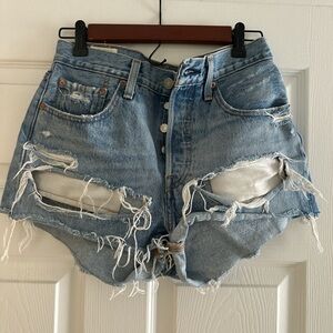 Levi's Blue Distressed Jean Shorts High-Waisted